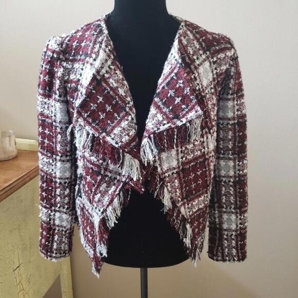 Jackets & Blazers - Tweed Blazer Illision lusion Jacket red white blck 6P Open Fringe